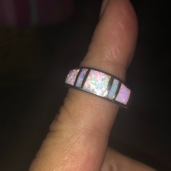 5 Stone Lab Made Opal Band Ring, size 8.5 - Picture 5 of 9